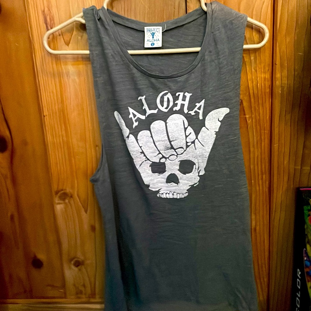 Grey wide strapped Aloha Skull tanktop